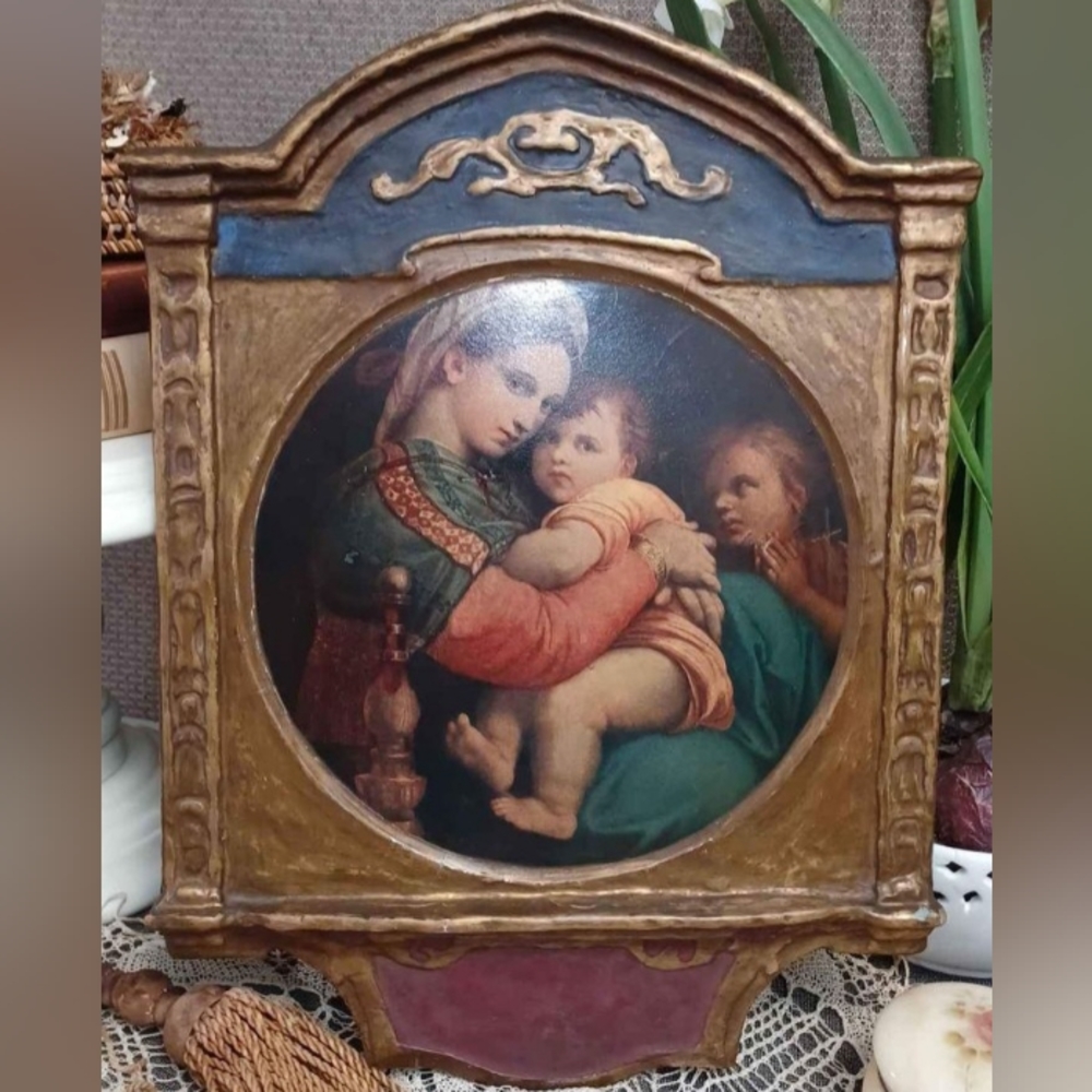 Antique Art by Raphael Madonna of the Chair Wall Art Vintage Religious Plaque